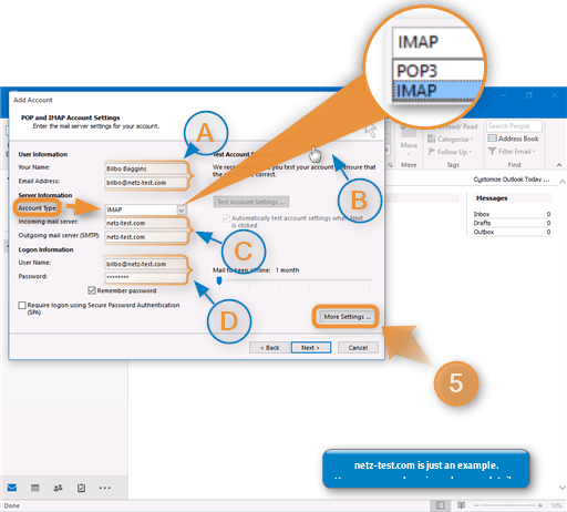 Outlook Email Configuration Step 5 IMAP