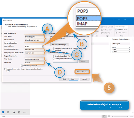 Outlook Email Configuration Step 5 POP